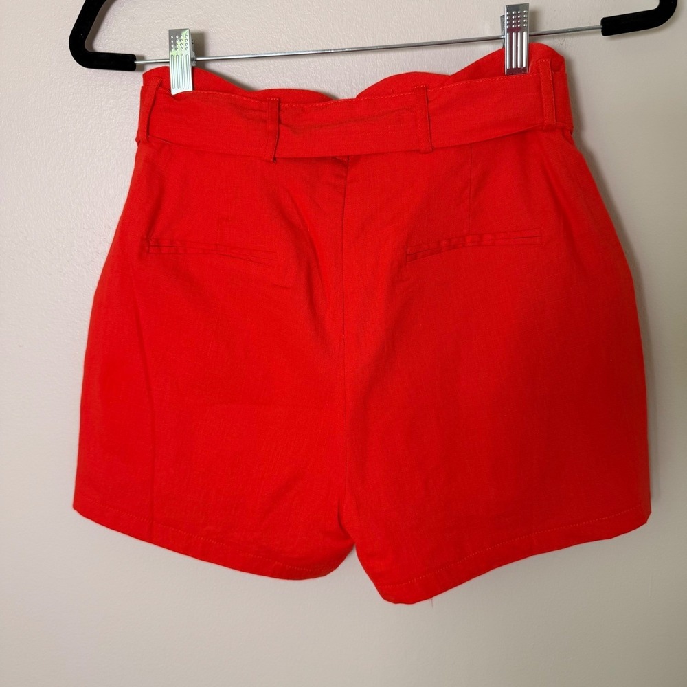 Tomato Red Scalloped Paperbag Waist Tie Belt Shorts (S) High Rise Pleated Resort - Picture 11 of 16